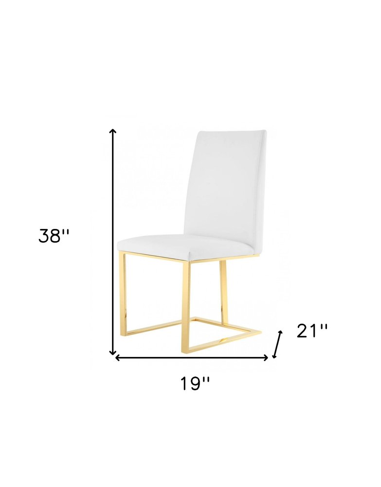 White and Gold Upholstered Faux Leather Dining Side Chair