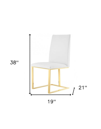 White and Gold Upholstered Faux Leather Dining Side Chair