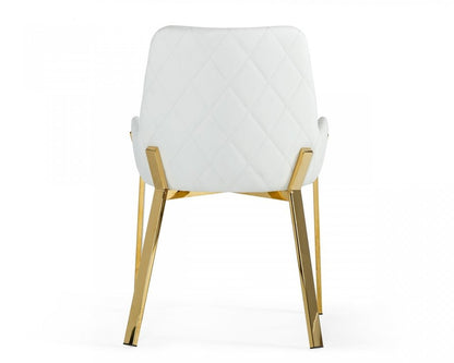 White and Gold Upholstered Faux Leather Dining Arm Chair