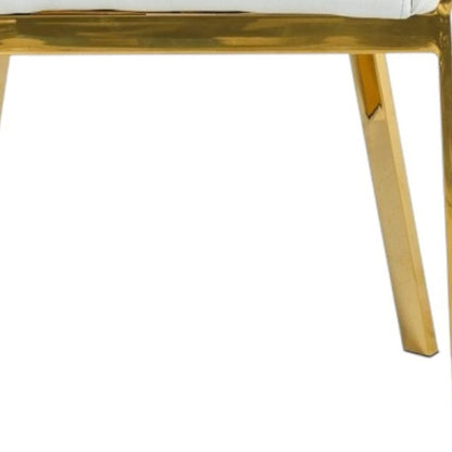 White and Gold Upholstered Faux Leather Dining Arm Chair