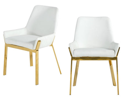 White and Gold Upholstered Faux Leather Dining Arm Chair