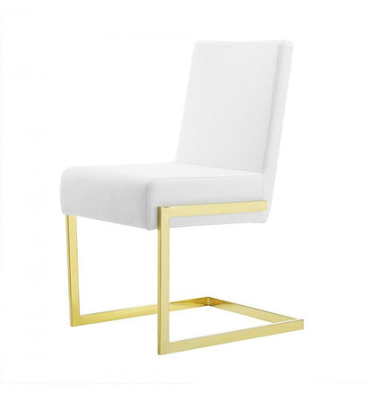 Set of Two White and Gold Upholstered Faux Leather Dining Side Chairs