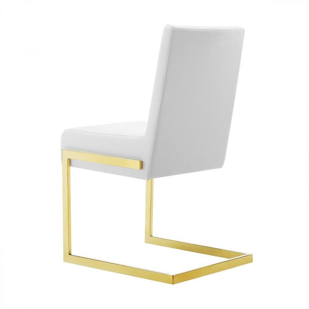 Set of Two White and Gold Upholstered Faux Leather Dining Side Chairs