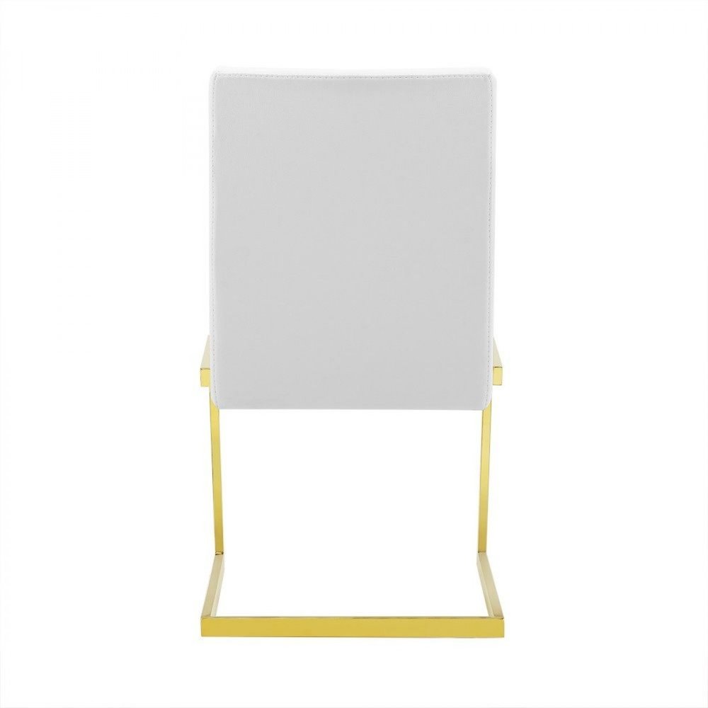 Set of Two White and Gold Upholstered Faux Leather Dining Side Chairs