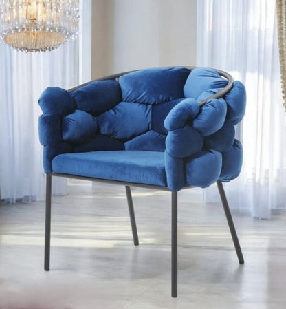 Blue Geo Velvet and Black Velvet Dining Chair