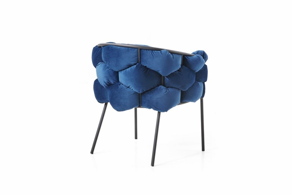 Blue and Black Upholstered Fabric Dining Arm Chair