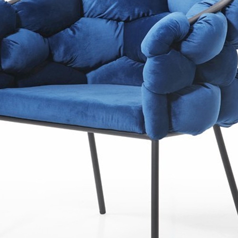 Blue and Black Upholstered Fabric Dining Arm Chair