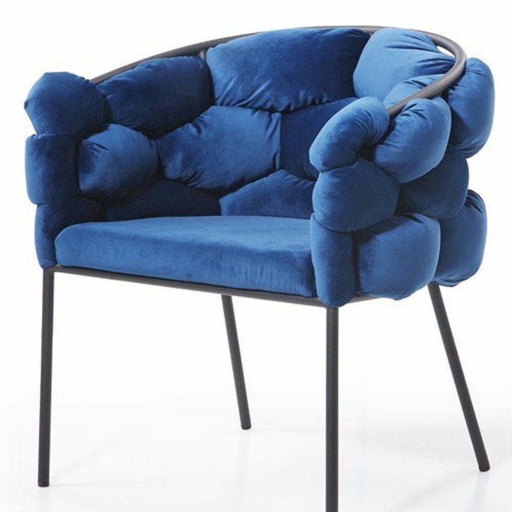 Blue and Black Upholstered Fabric Dining Arm Chair