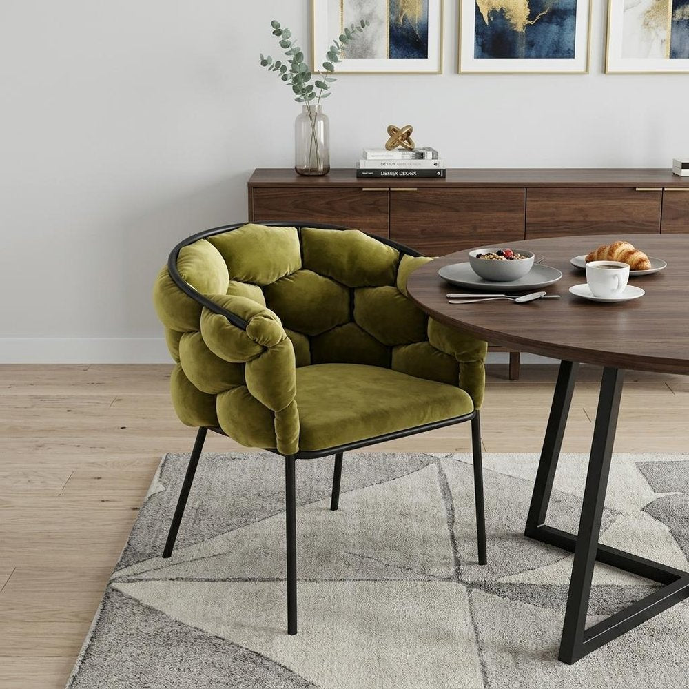 Green And Black Upholstered Fabric Dining Arm Chair