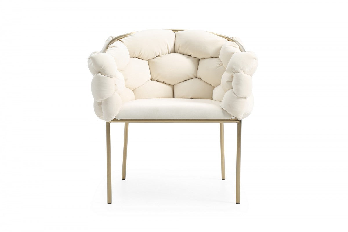 White Geo Velvet and Brushed Brass Velvet Dining Chair