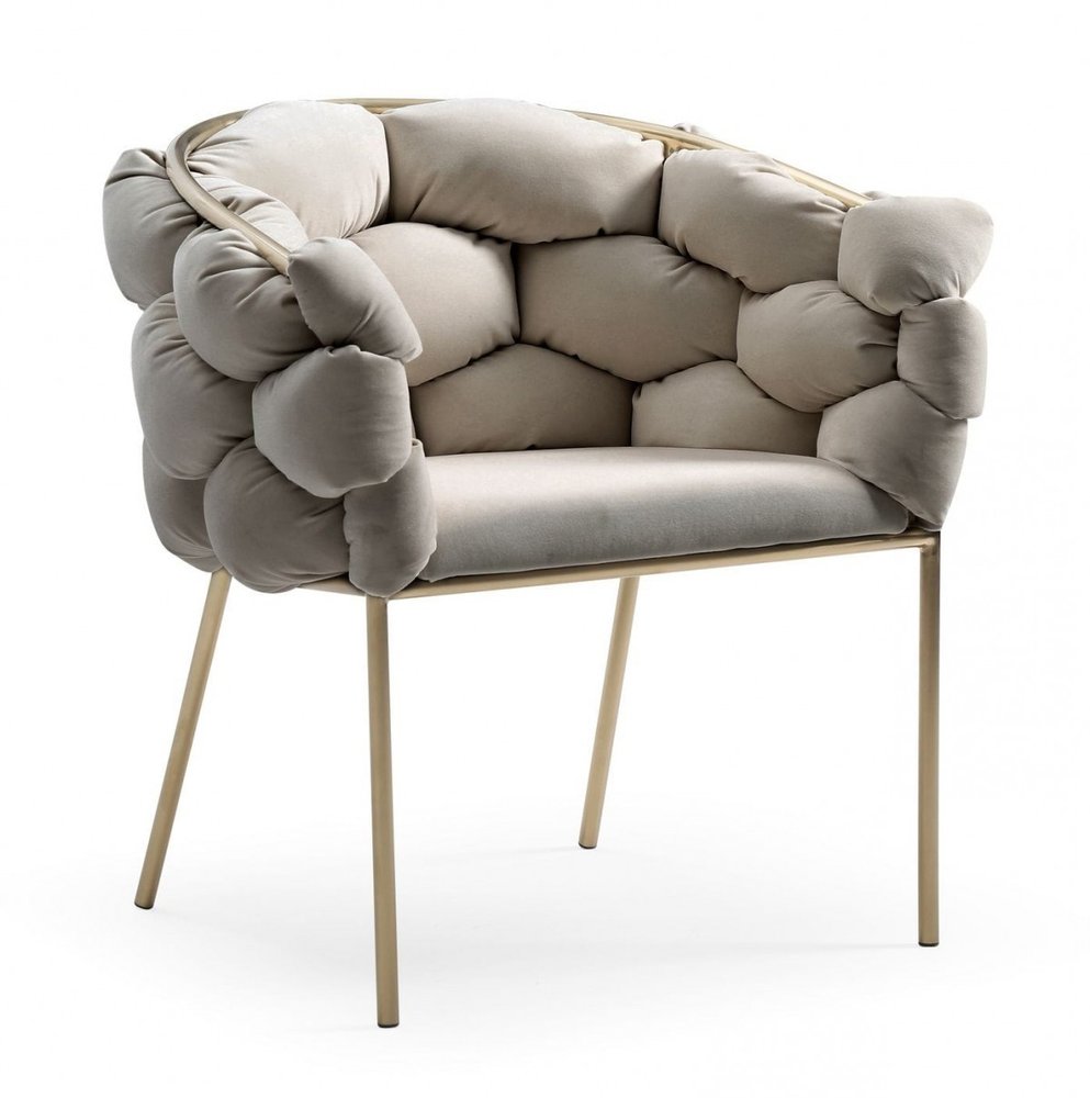 Tufted Gray And Brass Upholstered Velvet Dining Arm Chair