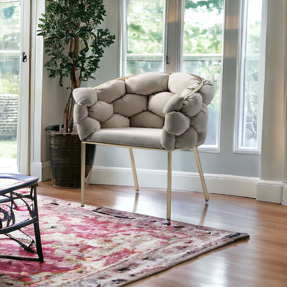 Tufted Gray And Brass Upholstered Velvet Dining Arm Chair