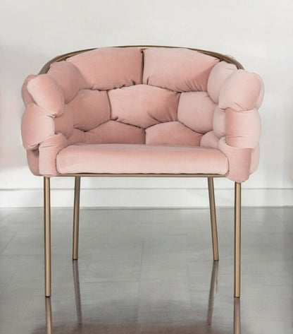 Pink and Brass Upholstered Fabric Dining Arm Chair