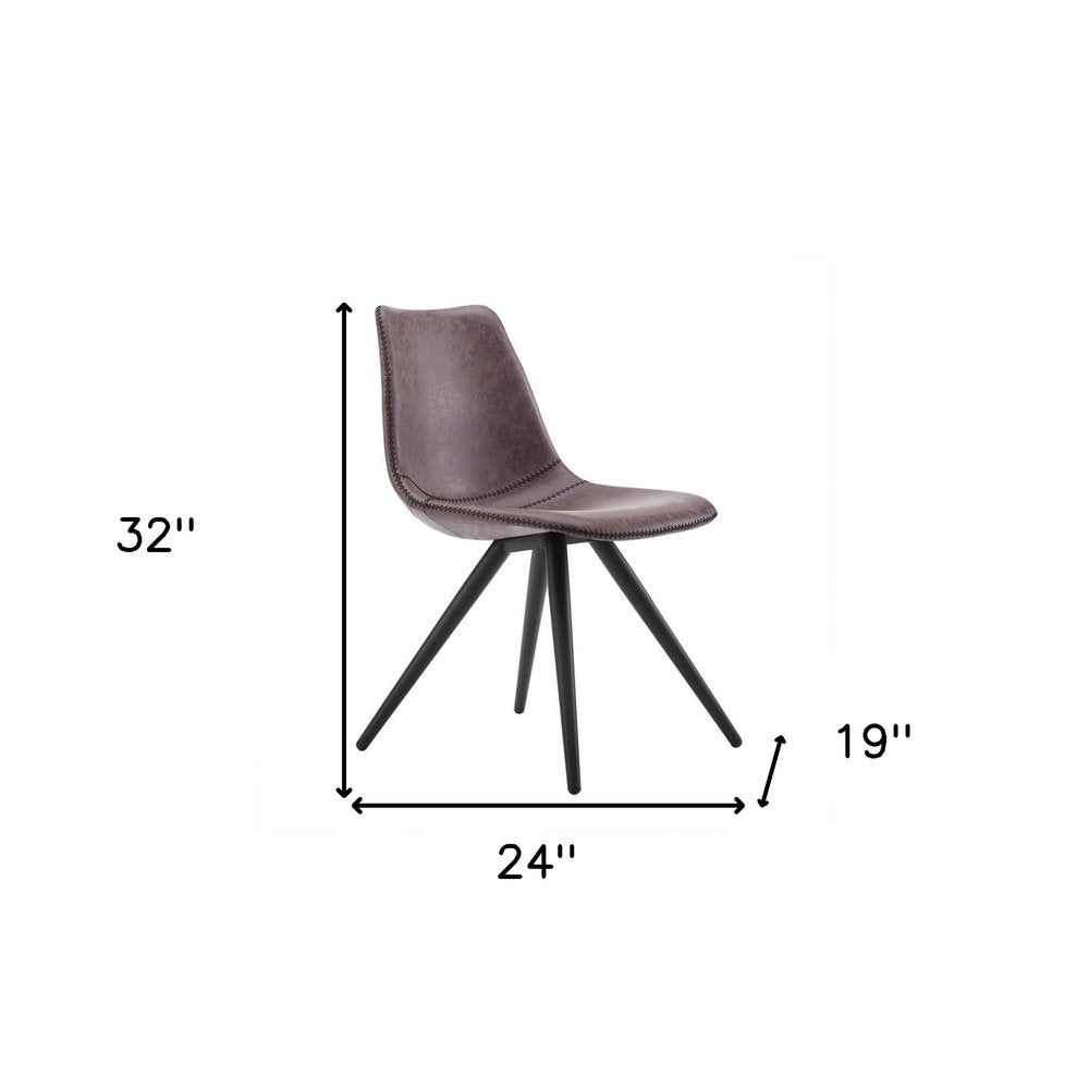 Set of Two Brown and Black Upholstered Faux Leather Dining Side Chairs
