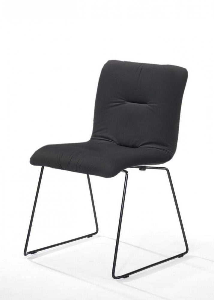 Set of Two Gray and Black Upholstered Fabric Dining Side Chairs