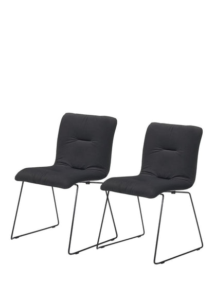 Set of Two Gray and Black Upholstered Fabric Dining Side Chairs