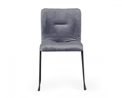 Set of Two Gray Velvet Dining Chairs