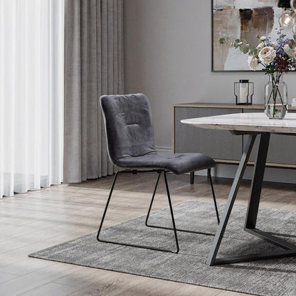 Set of Two Gray Velvet Dining Chairs
