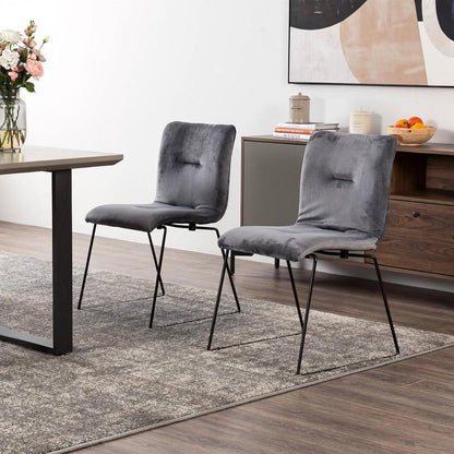 Set of Two Gray Velvet Dining Chairs