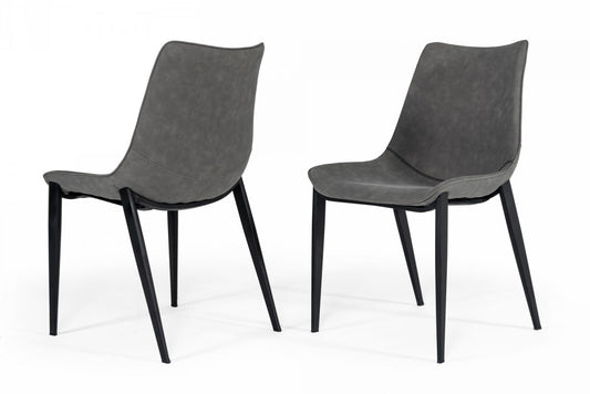 Set of Two Gray Faux Leather Dining Chairs