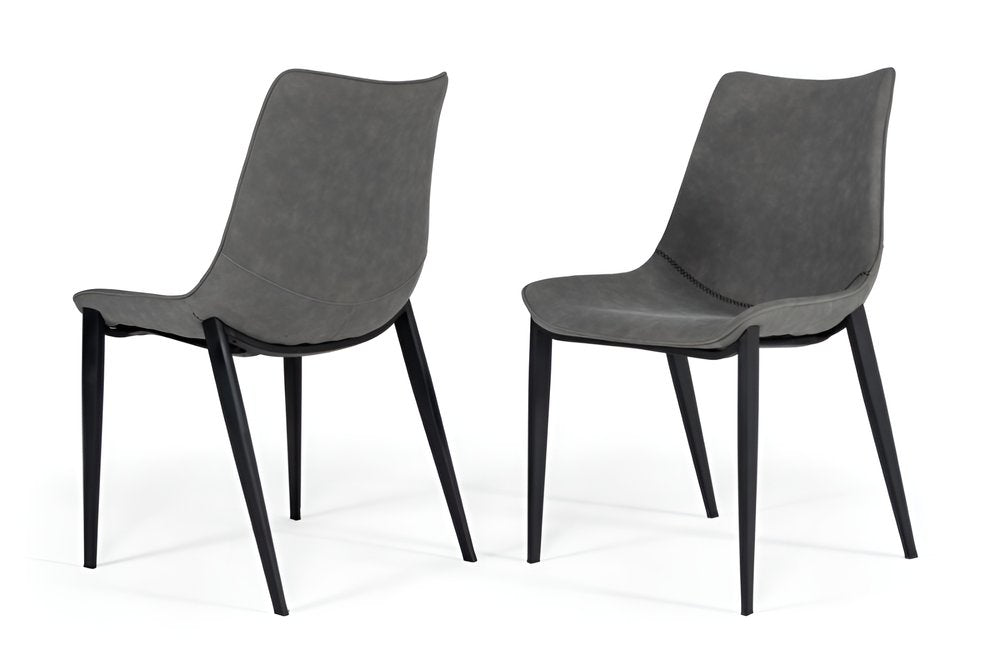 Set of Two Gray and Black Upholstered Faux Leather Dining Side Chairs