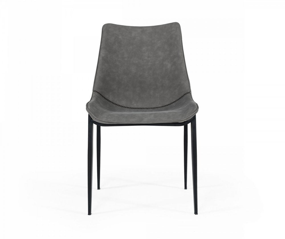 Set of Two Gray and Black Upholstered Faux Leather Dining Side Chairs