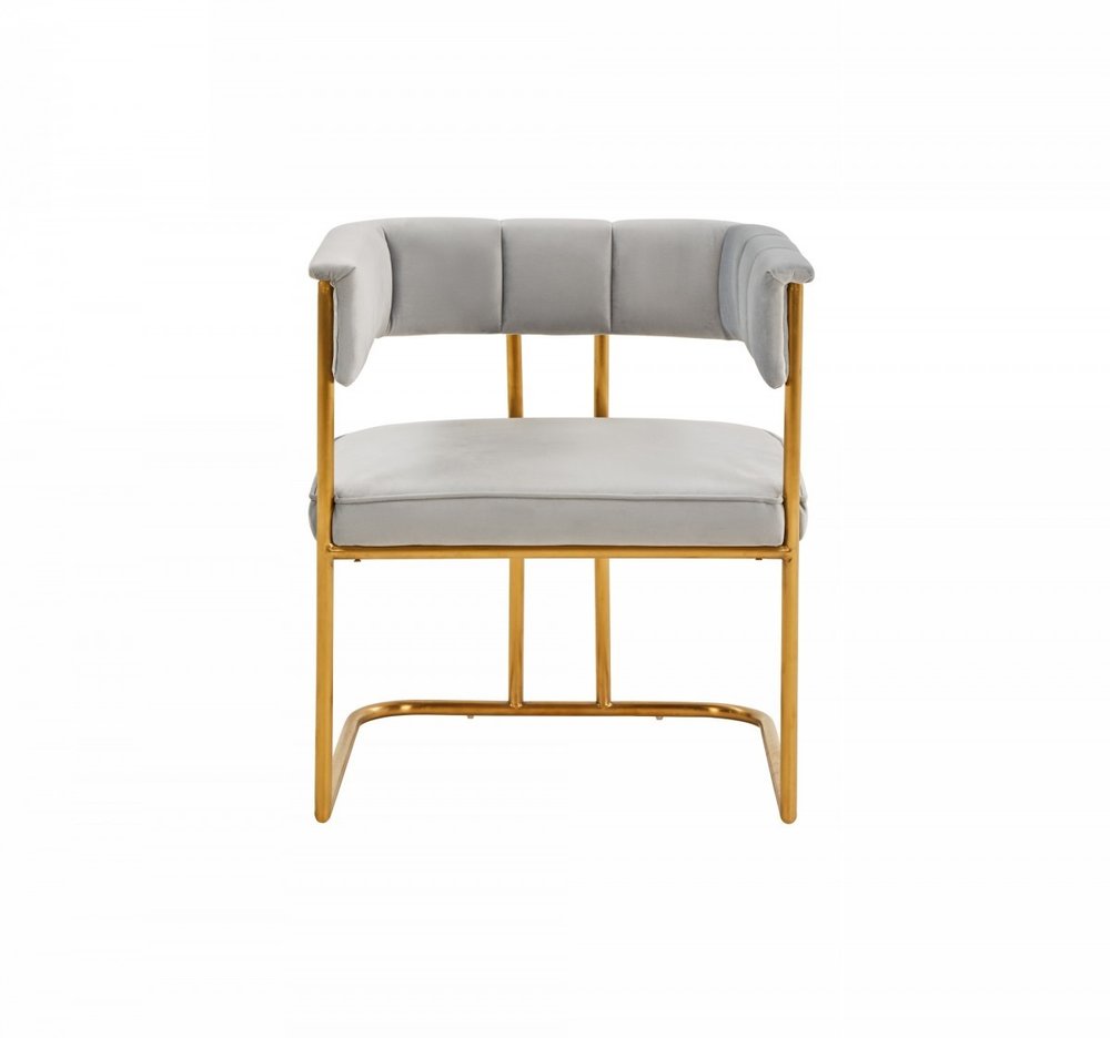 Gray and Gold Upholstered Fabric Dining Arm Chair