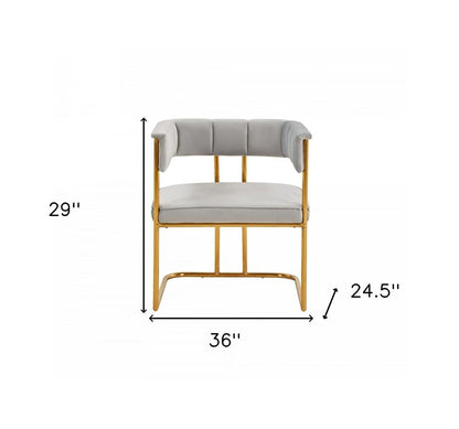 Gray and Gold Upholstered Fabric Dining Arm Chair