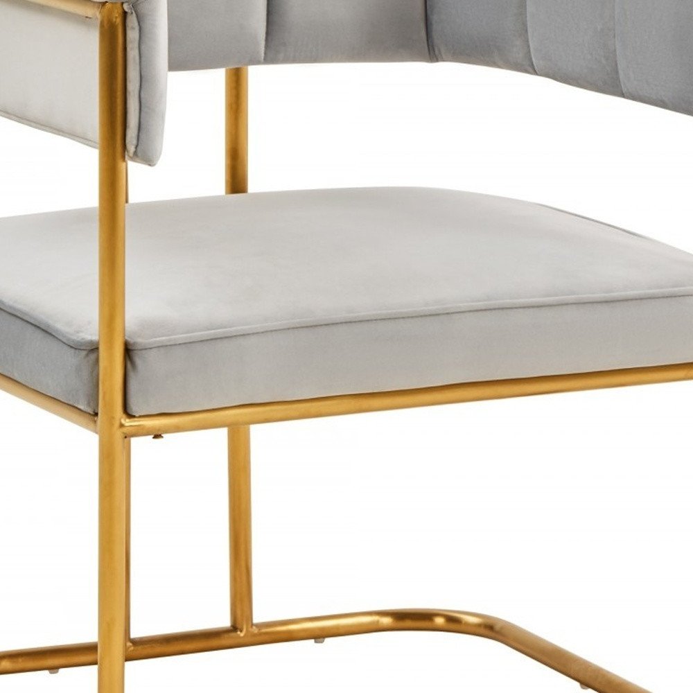 Gray and Gold Upholstered Fabric Dining Arm Chair