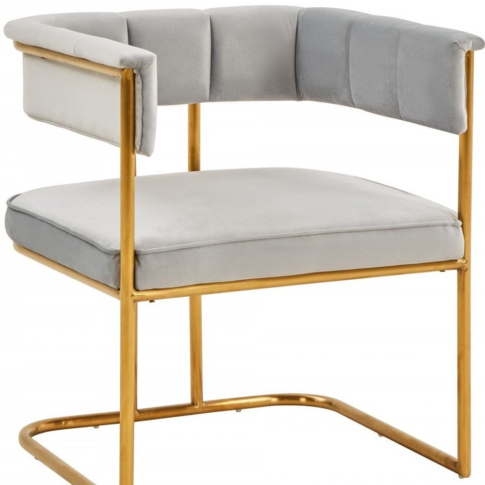 Gray and Gold Upholstered Fabric Dining Arm Chair