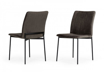Set of Two Brown And Black Upholstered Fabric Dining Side Chairs