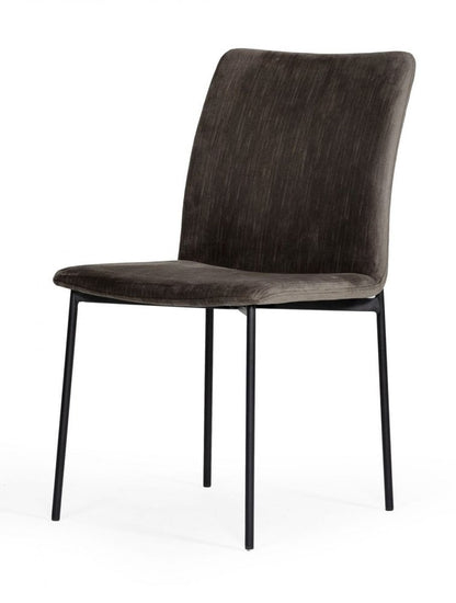 Set of Two Brown And Black Upholstered Fabric Dining Side Chairs
