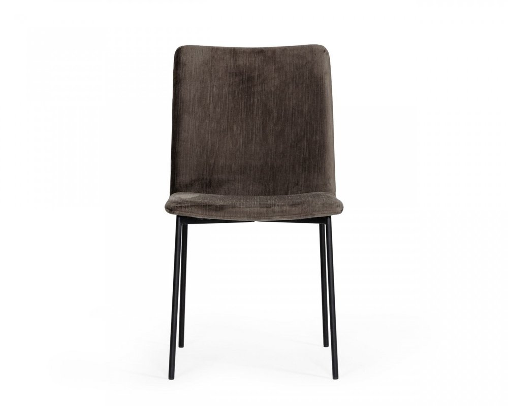 Set of Two Brown And Black Upholstered Fabric Dining Side Chairs