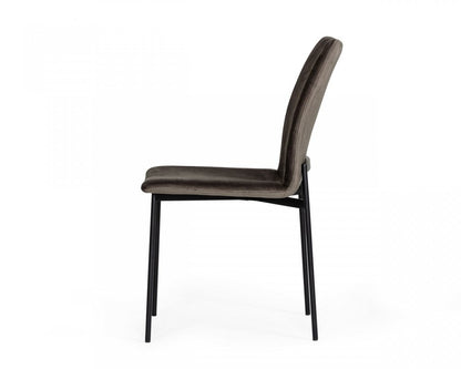 Set of Two Brown And Black Upholstered Fabric Dining Side Chairs