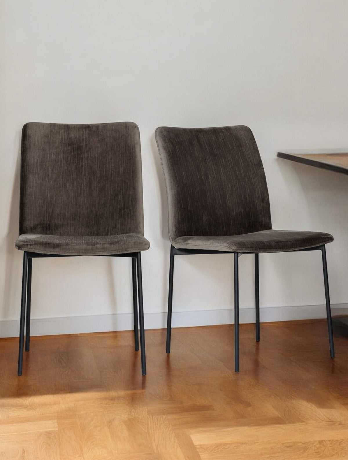 Set of Two Brown And Black Upholstered Fabric Dining Side Chairs