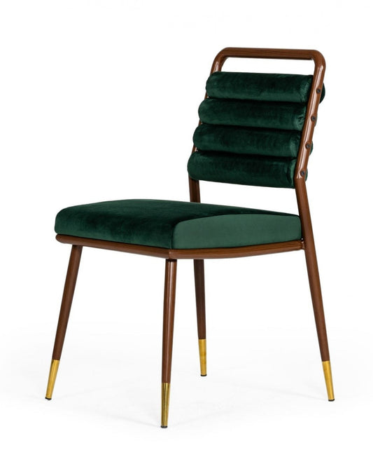 Contempo Dark Green and Walnut Velvet Dining Chair