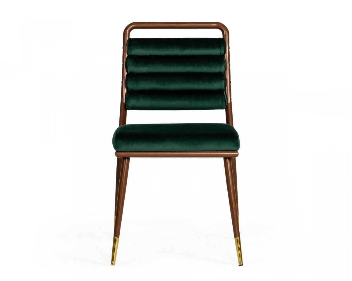 Contempo Dark Green and Walnut Velvet Dining Chair