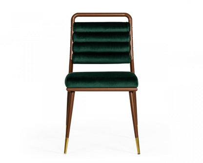 Contempo Dark Green and Walnut Velvet Dining Chair