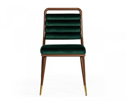 Contempo Dark Green and Walnut Velvet Dining Chair