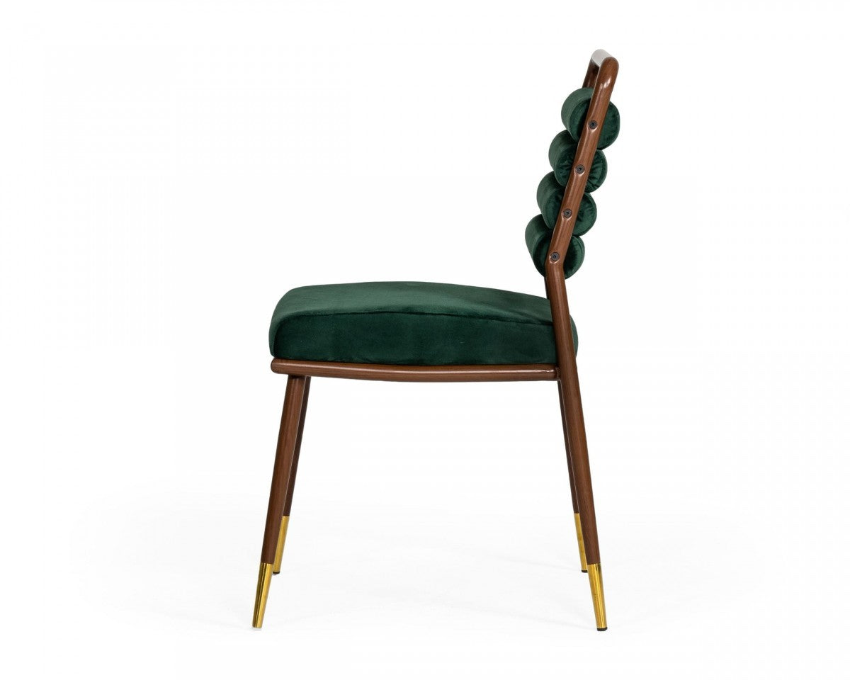 Contempo Dark Green and Walnut Velvet Dining Chair