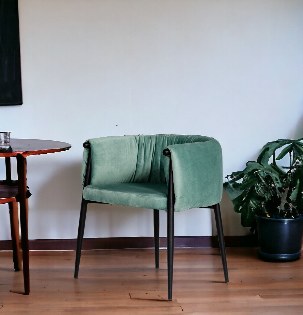 Light Green And Black Upholstered Fabric Dining Arm Chair