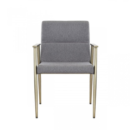 Gray and Antiqued Brass Upholstered Fabric Dining Arm Chair