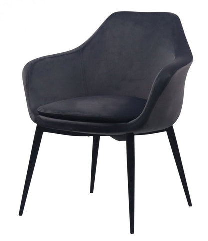 Gray and Black Upholstered Velvet Dining Arm Chair