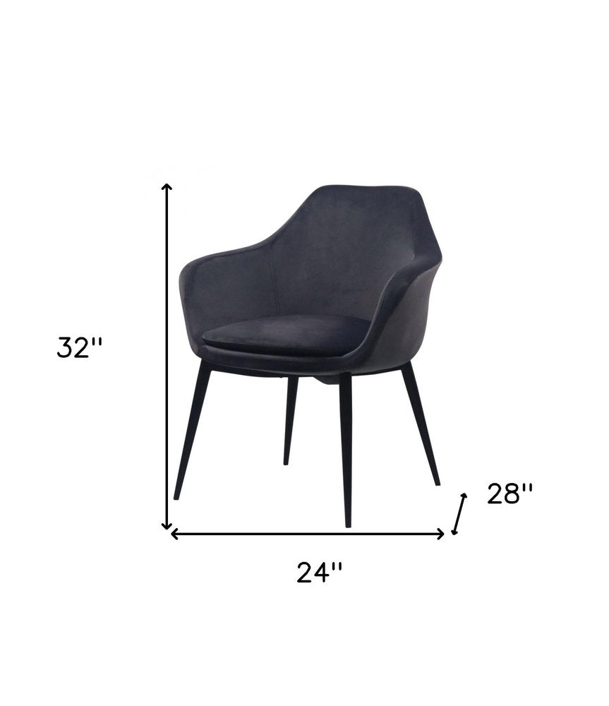 Gray and Black Upholstered Velvet Dining Arm Chair