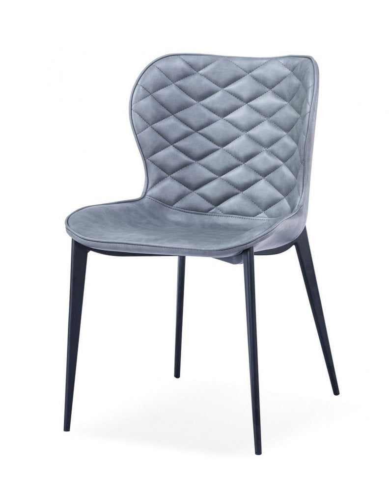 Set of Two Gray and Black Upholstered Faux Leather Dining Side Chairs