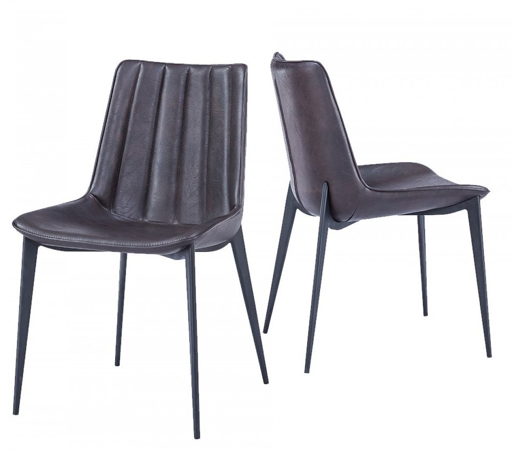 Set of Two Brown and Black Upholstered Faux Leather Dining Side Chairs