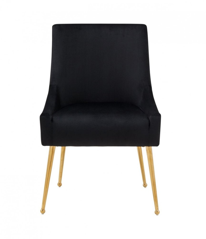 Set of Two Black and Gold Upholstered Velvet Wing Back Dining Arm Chairs