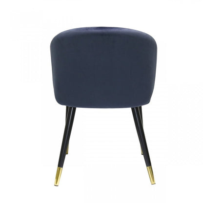 Set of Two Blue Black and Gold Upholstered Velvet Wing Back Dining Arm Chairs