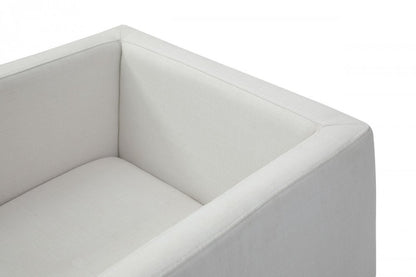 Off White and Antiqued Brass Upholstered Fabric Dining Arm Chair