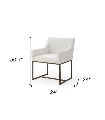 White and Brass Upholstered Fabric Dining Arm Chair